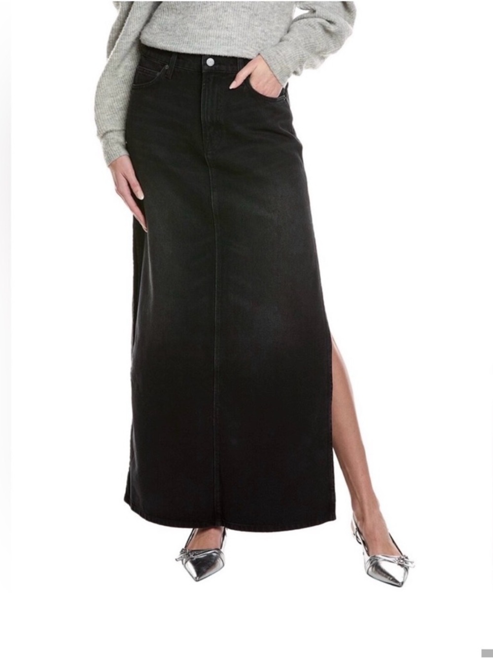MOTHER Black Maxi Denim Skirt with Side Slit